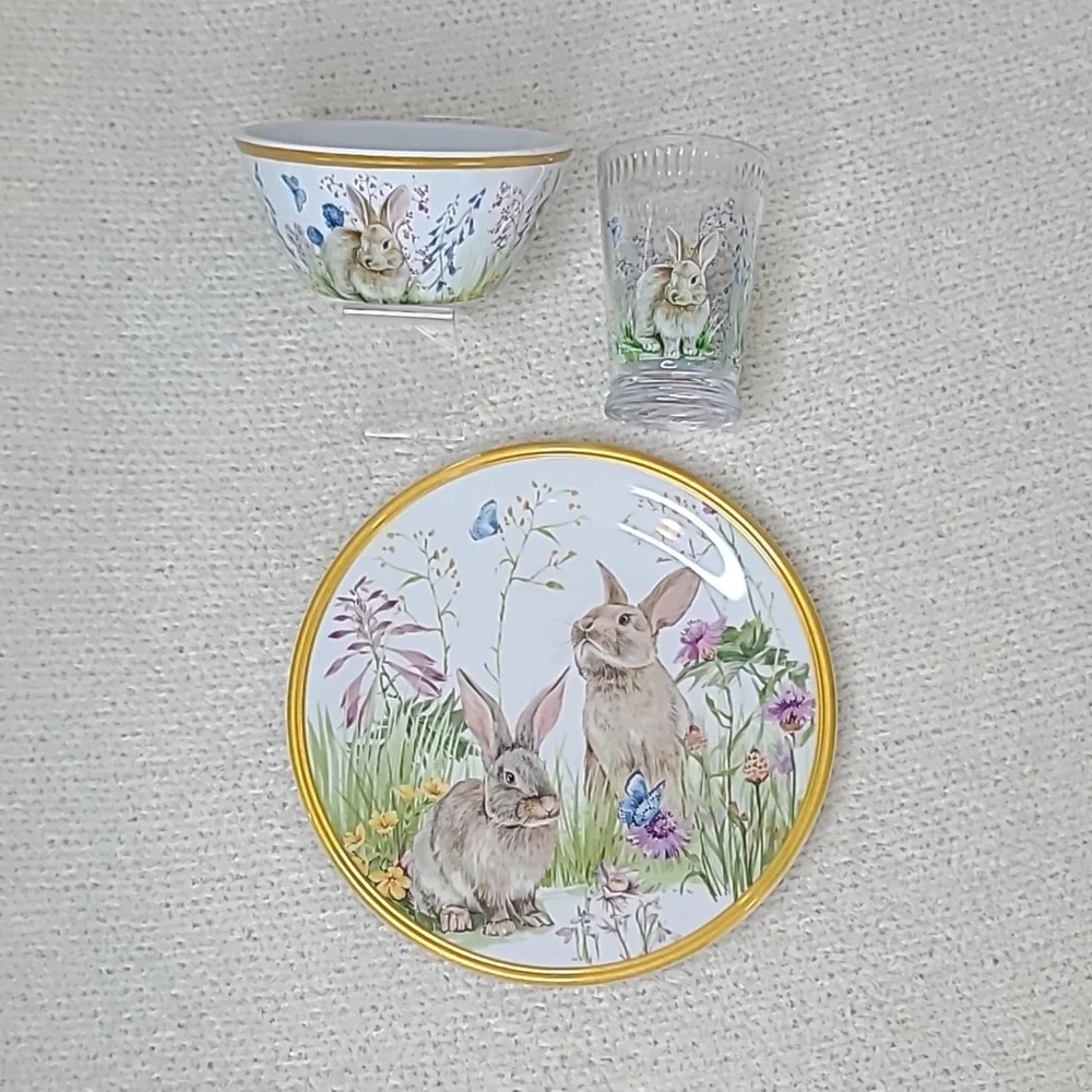 Williams Sonoma Easter Floral Meadow Kids 3-Piece Melamine Dining Set - NIB/NWT